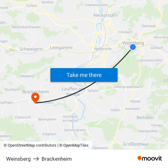 Weinsberg to Brackenheim map