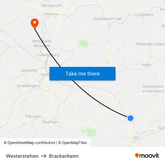 Westerstetten to Brackenheim map