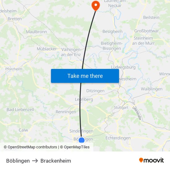 Böblingen to Brackenheim map