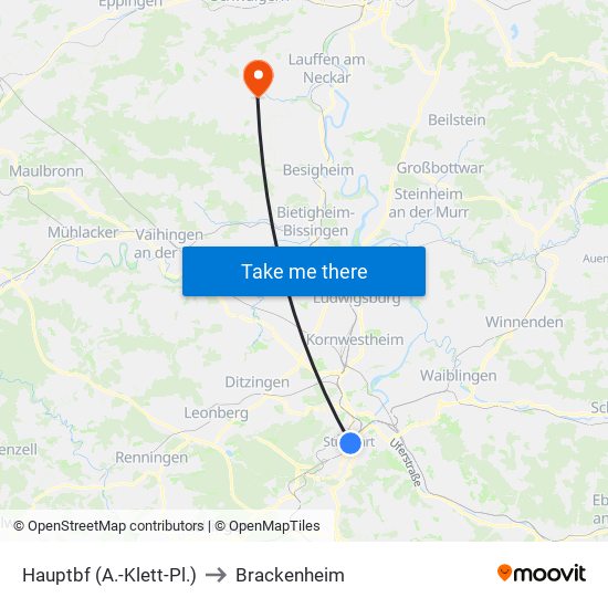 Hauptbf (A.-Klett-Pl.) to Brackenheim map