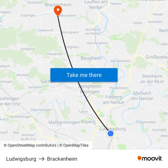 Ludwigsburg to Brackenheim map