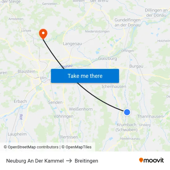 Neuburg An Der Kammel to Breitingen map