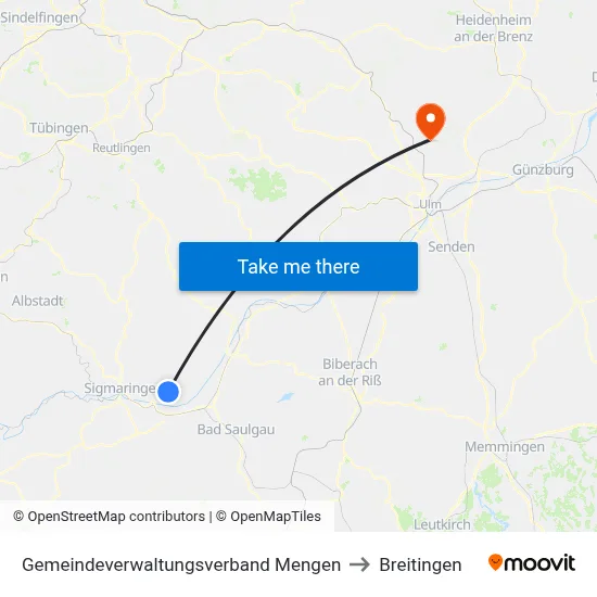 Gemeindeverwaltungsverband Mengen to Breitingen map