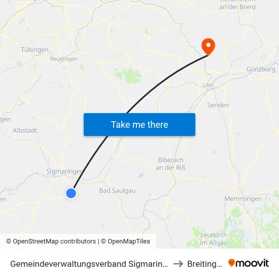 Gemeindeverwaltungsverband Sigmaringen to Breitingen map