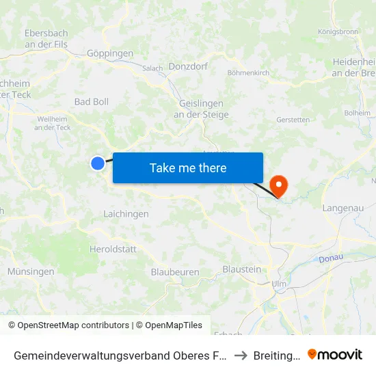 Gemeindeverwaltungsverband Oberes Filstal to Breitingen map