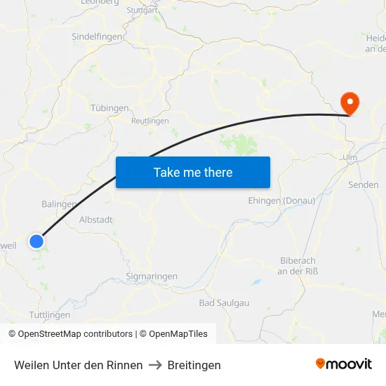 Weilen Unter den Rinnen to Breitingen map