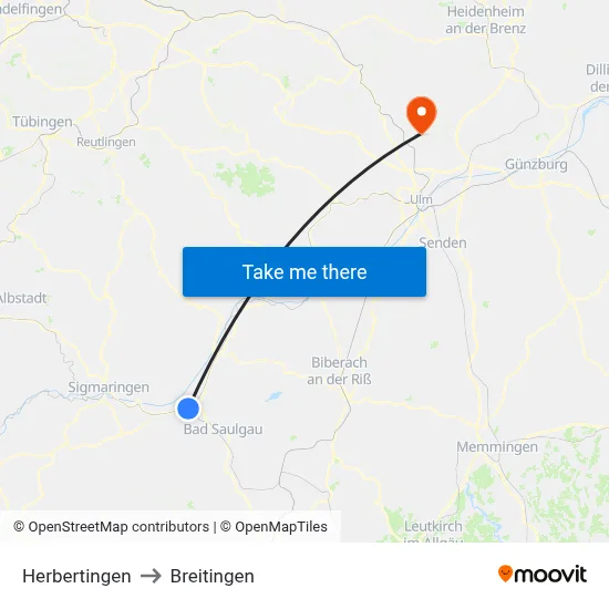 Herbertingen to Breitingen map