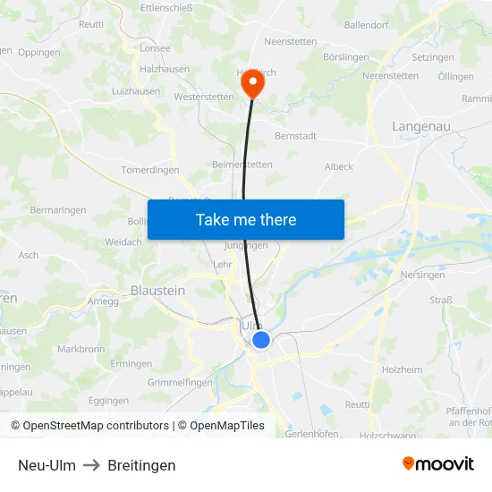 Neu-Ulm to Breitingen map