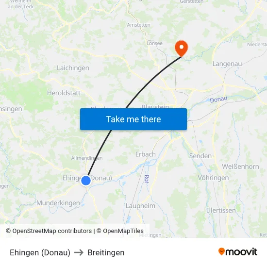 Ehingen (Donau) to Breitingen map