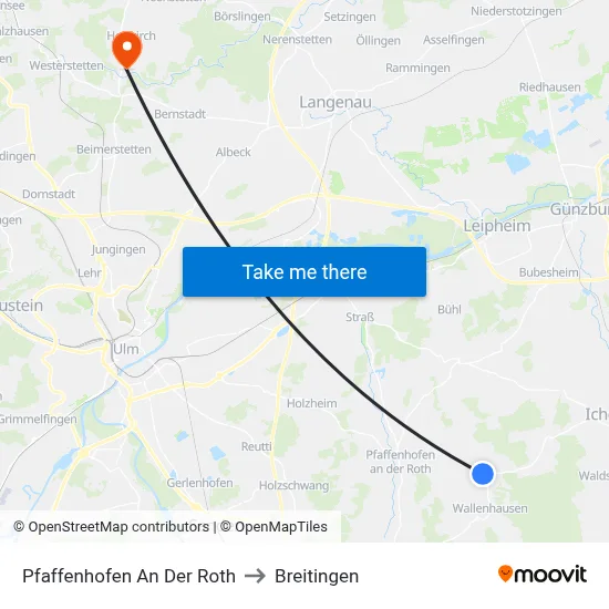 Pfaffenhofen An Der Roth to Breitingen map