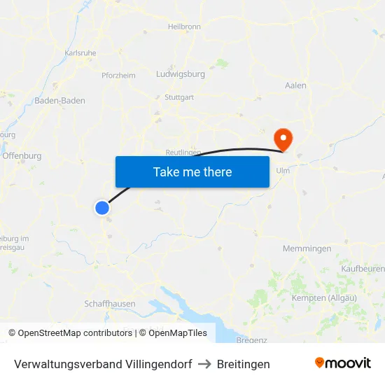 Verwaltungsverband Villingendorf to Breitingen map