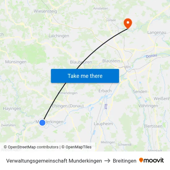 Verwaltungsgemeinschaft Munderkingen to Breitingen map