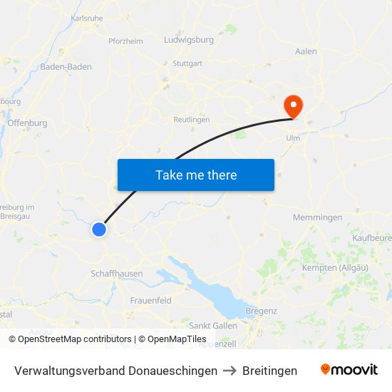 Verwaltungsverband Donaueschingen to Breitingen map