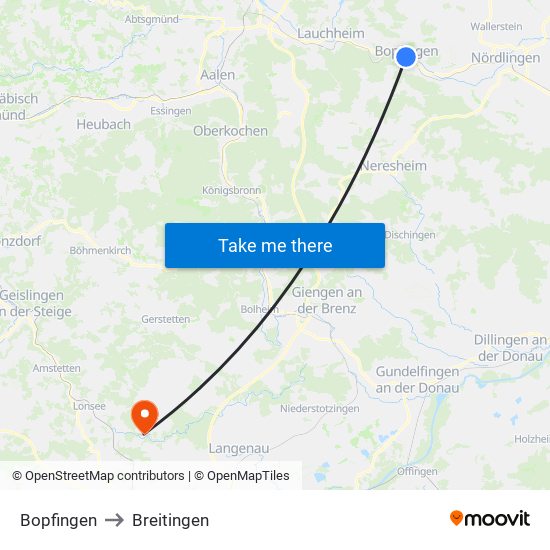 Bopfingen to Breitingen map