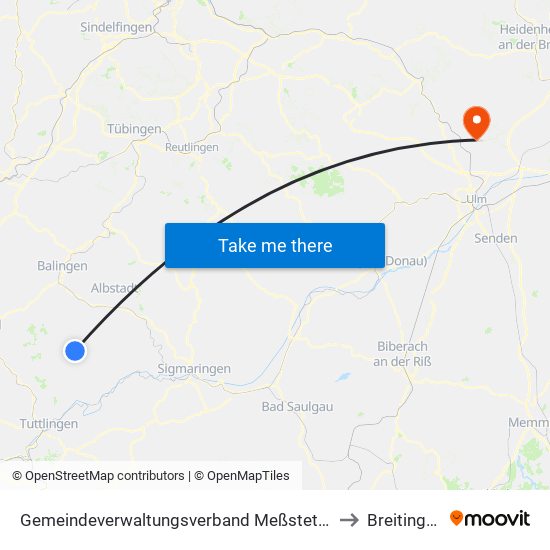 Gemeindeverwaltungsverband Meßstetten to Breitingen map