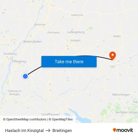 Haslach Im Kinzigtal to Breitingen map