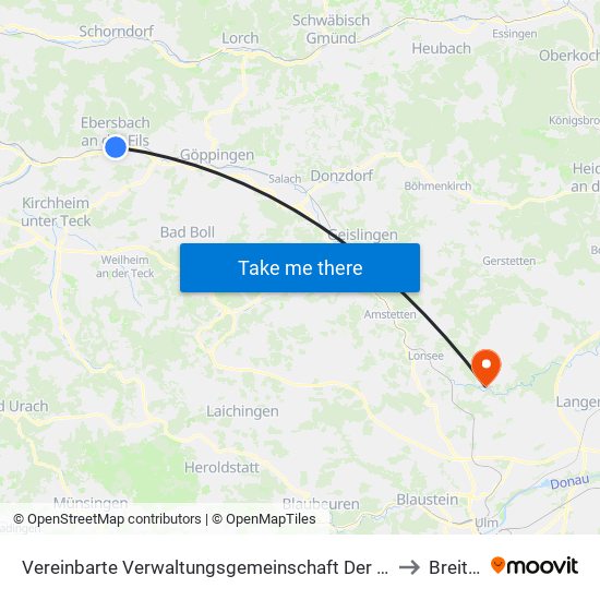 Vereinbarte Verwaltungsgemeinschaft Der Stadt Ebersbach An Der Fils to Breitingen map