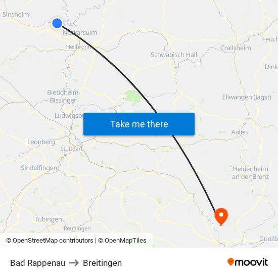 Bad Rappenau to Breitingen map