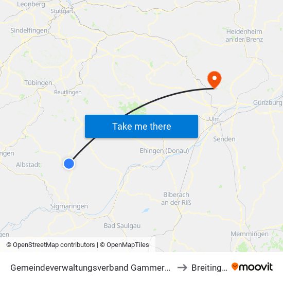 Gemeindeverwaltungsverband Gammertingen to Breitingen map