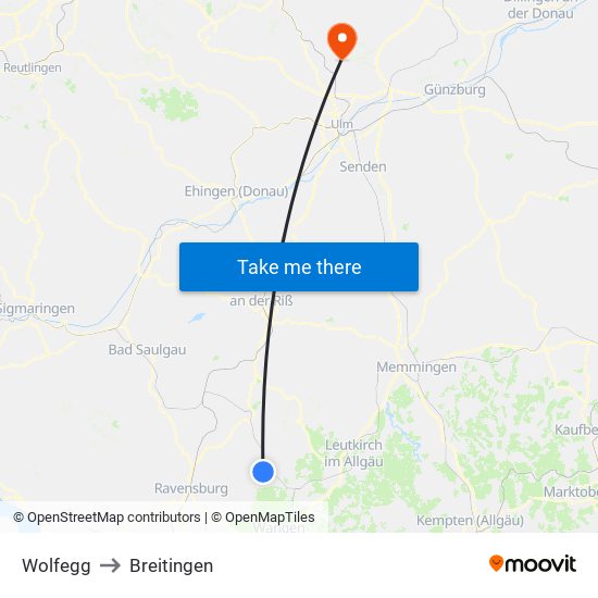Wolfegg to Breitingen map
