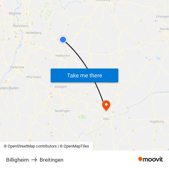 Billigheim to Breitingen map