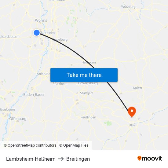 Lambsheim-Heßheim to Breitingen map