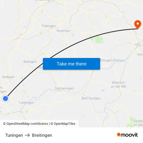 Tuningen to Breitingen map