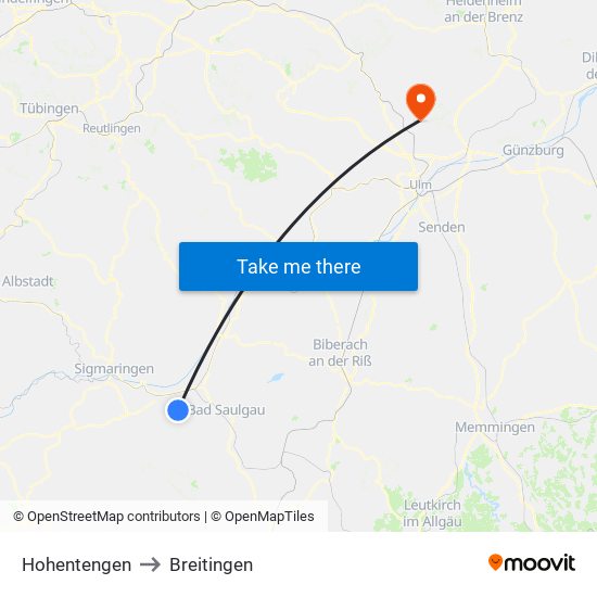 Hohentengen to Breitingen map