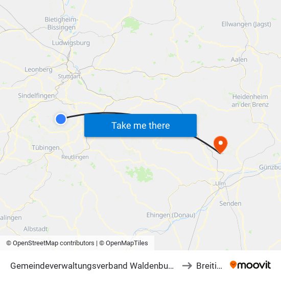 Gemeindeverwaltungsverband Waldenbuch/Steinenbronn to Breitingen map