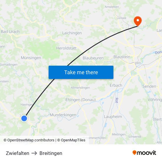 Zwiefalten to Breitingen map