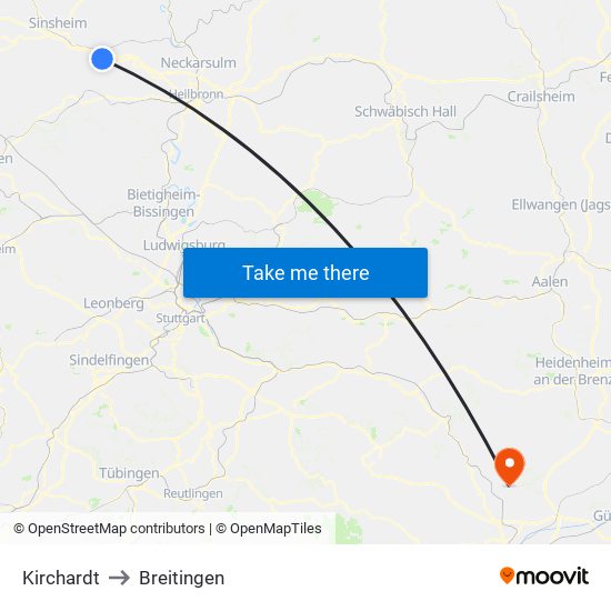 Kirchardt to Breitingen map