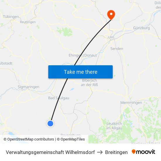 Verwaltungsgemeinschaft Wilhelmsdorf to Breitingen map