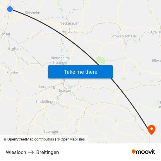 Wiesloch to Breitingen map