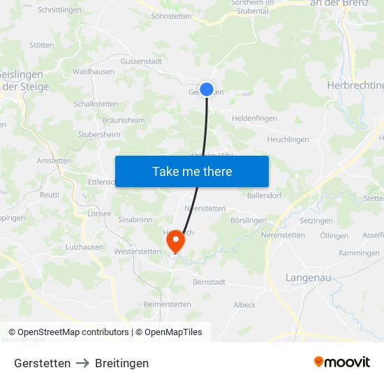 Gerstetten to Breitingen map
