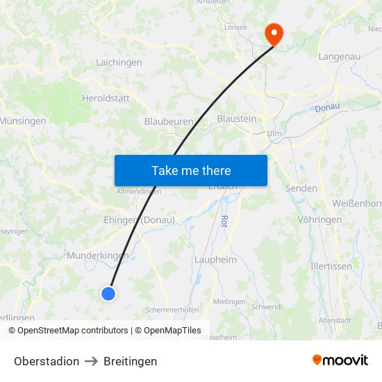 Oberstadion to Breitingen map