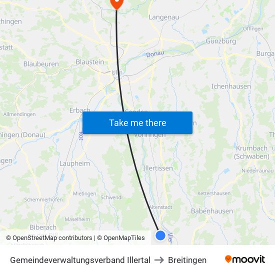 Gemeindeverwaltungsverband Illertal to Breitingen map