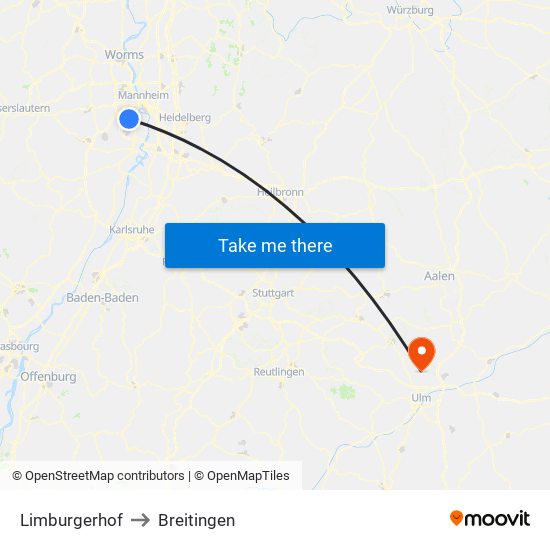 Limburgerhof to Breitingen map