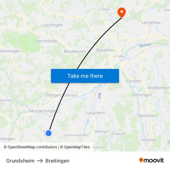 Grundsheim to Breitingen map