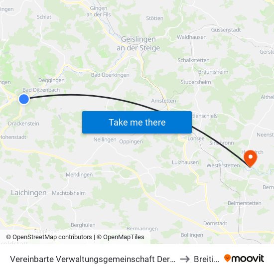 Vereinbarte Verwaltungsgemeinschaft Der Gemeinde Deggingen to Breitingen map