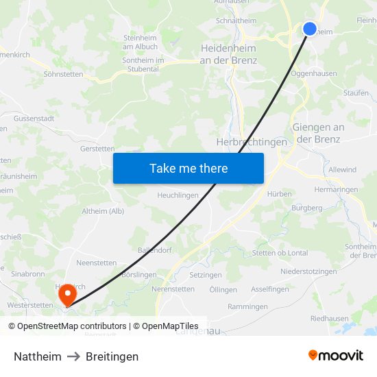 Nattheim to Breitingen map