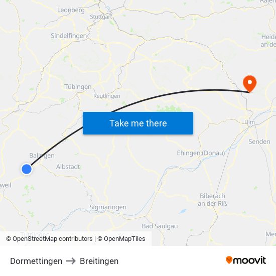 Dormettingen to Breitingen map