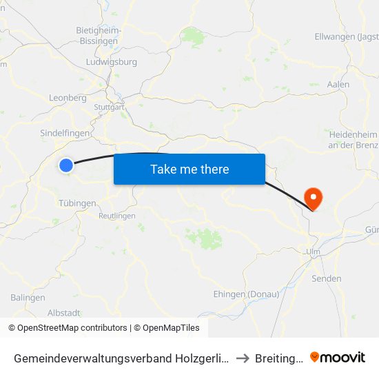 Gemeindeverwaltungsverband Holzgerlingen to Breitingen map