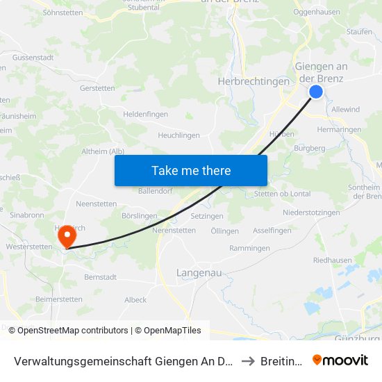 Verwaltungsgemeinschaft Giengen An Der Brenz to Breitingen map