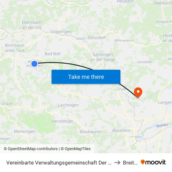 Vereinbarte Verwaltungsgemeinschaft Der Stadt Weilheim An Der Teck to Breitingen map