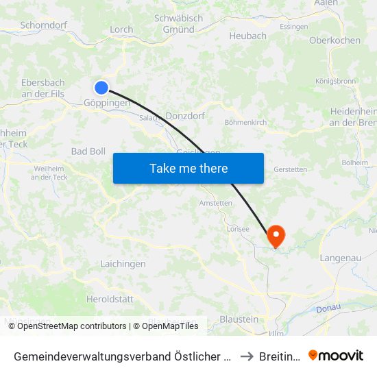Gemeindeverwaltungsverband Östlicher Schurwald to Breitingen map