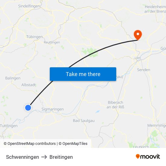 Schwenningen to Breitingen map