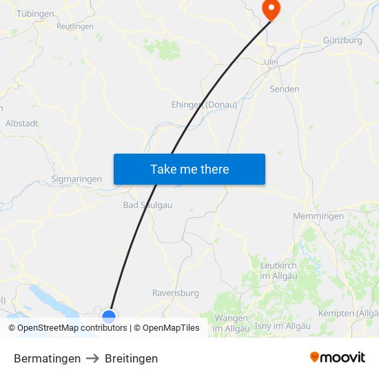 Bermatingen to Breitingen map