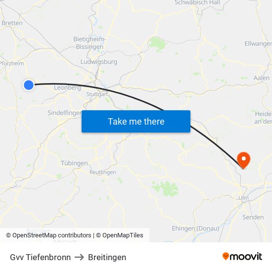 Gvv Tiefenbronn to Breitingen map