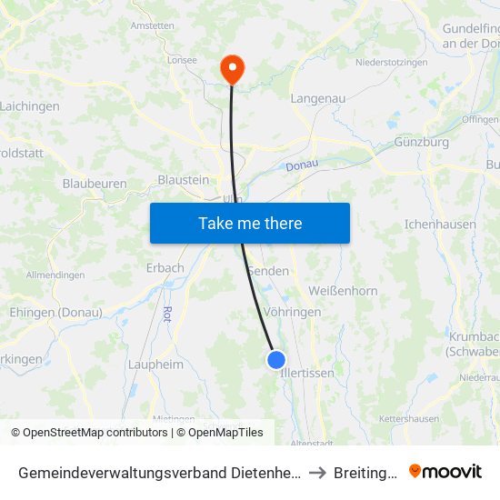Gemeindeverwaltungsverband Dietenheim to Breitingen map
