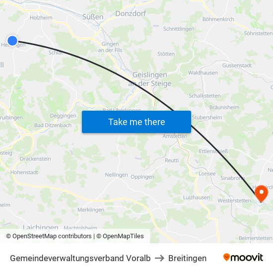 Gemeindeverwaltungsverband Voralb to Breitingen map
